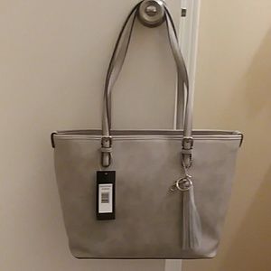 Bueno gray snap closure 10" faux leather tote